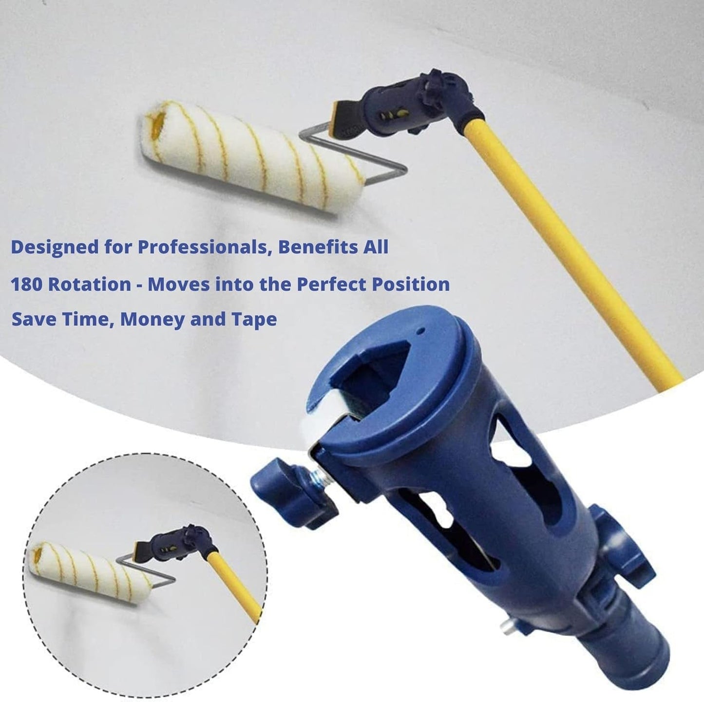 Multi-Angle Paint Brush Extender - Extension Pole Attachment Holder for Paint Brush, Roller, Scraper - for Walls, Trims, Corners, Ceilings & Hard to Reach Areas - Rotating Head, Secure Handle Grip