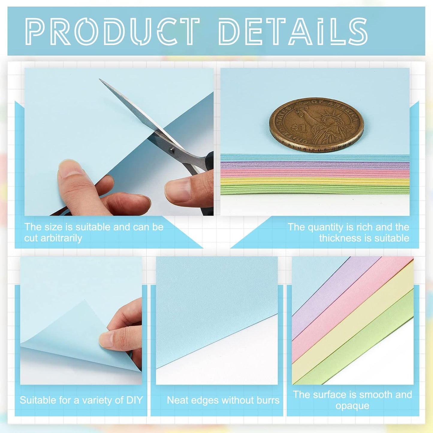 Sinmoe 100 Sheets 5 Shades Cardstock Paper 8.5 x 11 Inches 180gsm Solid Core Printer Paper for Scrapbooking DIY Arts Crafts Making Office Home Supplies(Macaron Series)