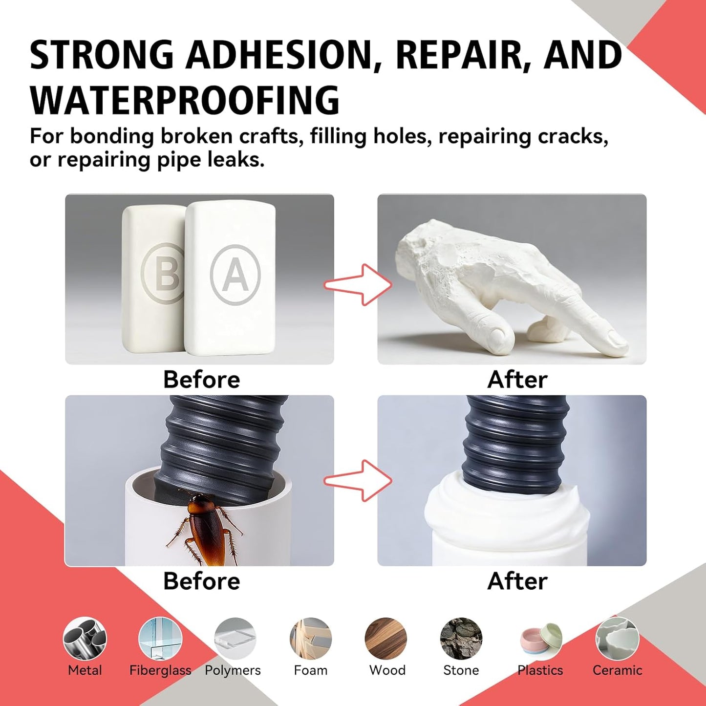 Epoxy Sculpt Clay, Self-Hardening Model Magic Sculpt Epoxy Clay, A&B 2 Part Epoxy Putty, Modeling Compound Sculpting Clays for Sculpting, Modeling, Repairing, Filling, Building, 1 Pound, White