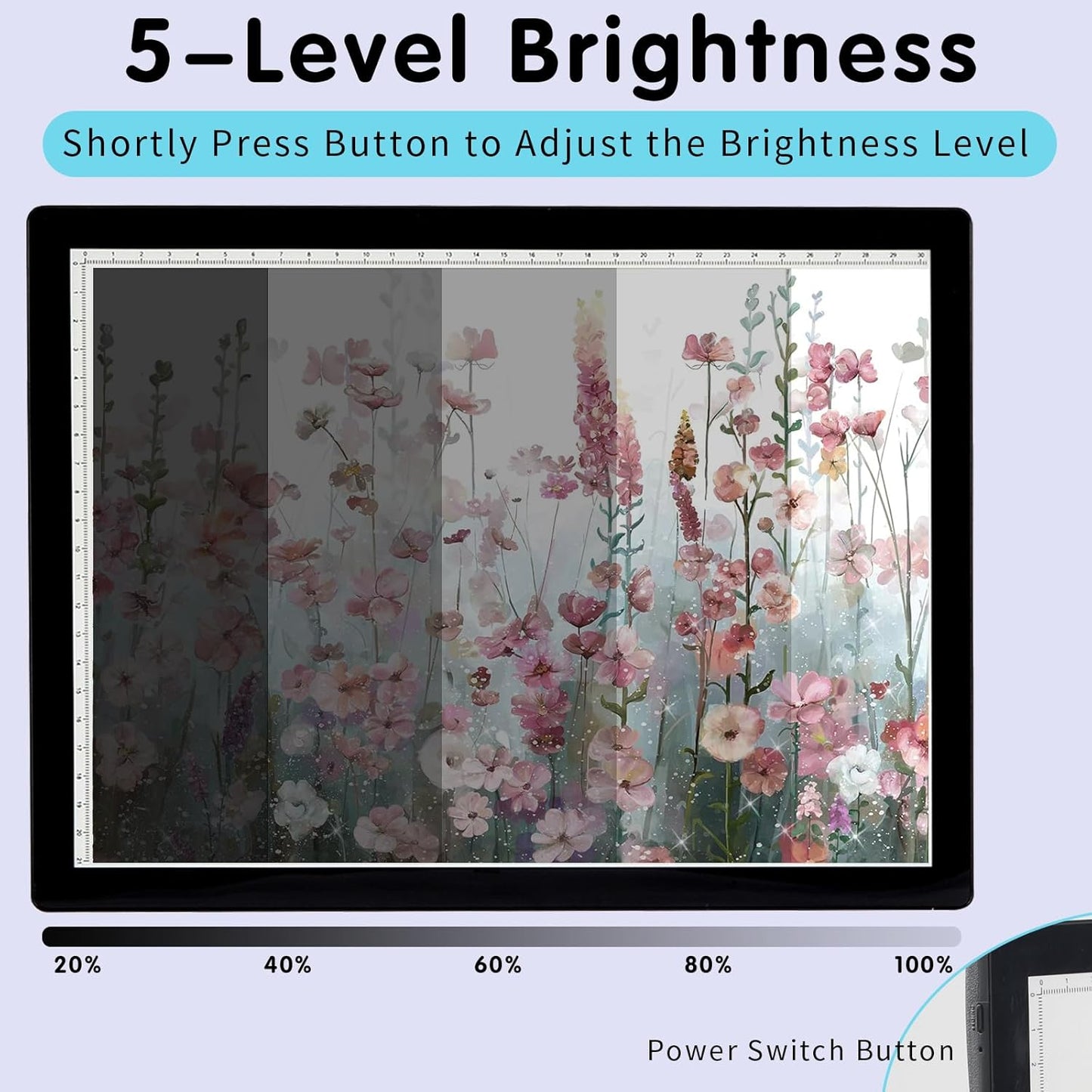 HIUKCOLED A4 Tilt-angle Light Tracing Box with 4 Magnets, 5-level Adjustable Brightness Ultra-thin Light Pad, Battery Powered LED Light Board for Drawing,Diamond Painting,Sketching,X-Ray,Sand Painting