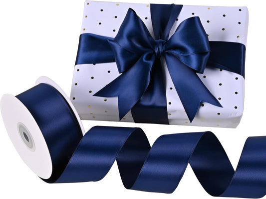 Navy Blue Satin Ribbon 1-1/2" X 50 Yards Solid Color Double Faced Ribbons Perfect for Crafts Wedding Decor Bow Making Arts Sewing and More