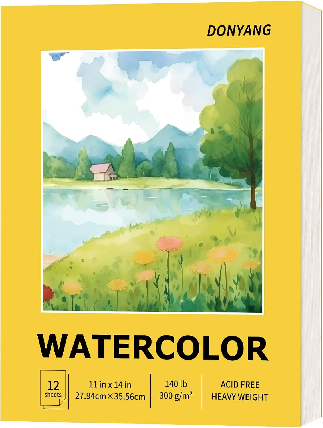 Watercolor Paper Pad, 11"x14" Water Color Paper, 140lb/300gsm Artist Painting Drawing Paper Book, Art Supplies for Adults, Watercolors, Watercolor Paint Set, Sketchbook, Journal, Yellow