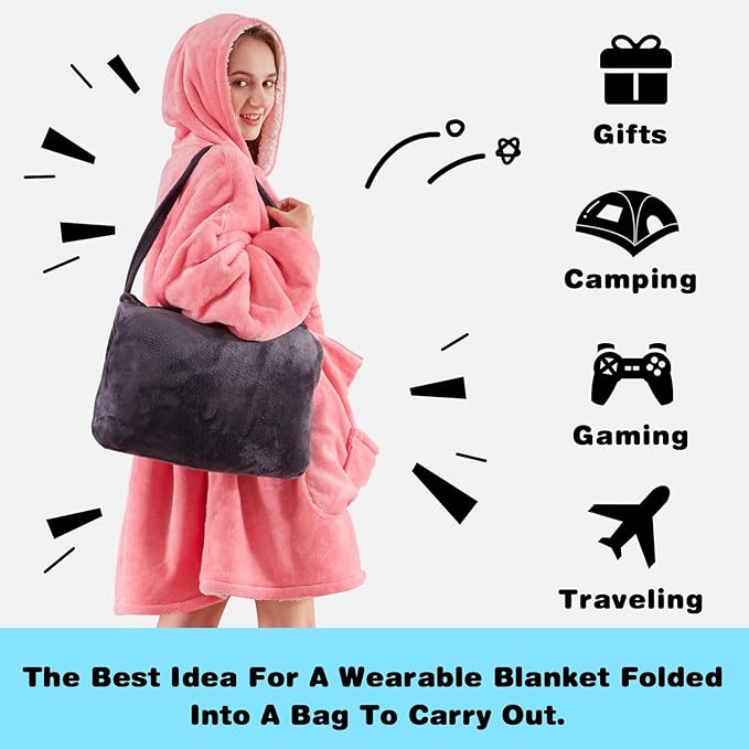 yescool Wearable Blanket Hoodie, Flannel Sherpa Fleece Blanket Sweatshirt for Adults Women Men,One Size Fits All