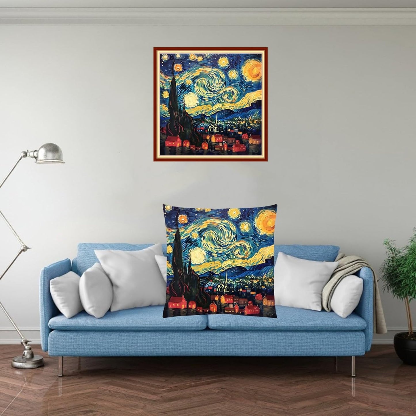 Stamped Cross Stitch Kits for Adults Beginners Pillow Needlepoint Kit with Embroidery Pattern Needlework Kit Prestamped Stitches Kit 11CT Cross Stitching-Van Gogh Starry Sky Home 18x18 inch