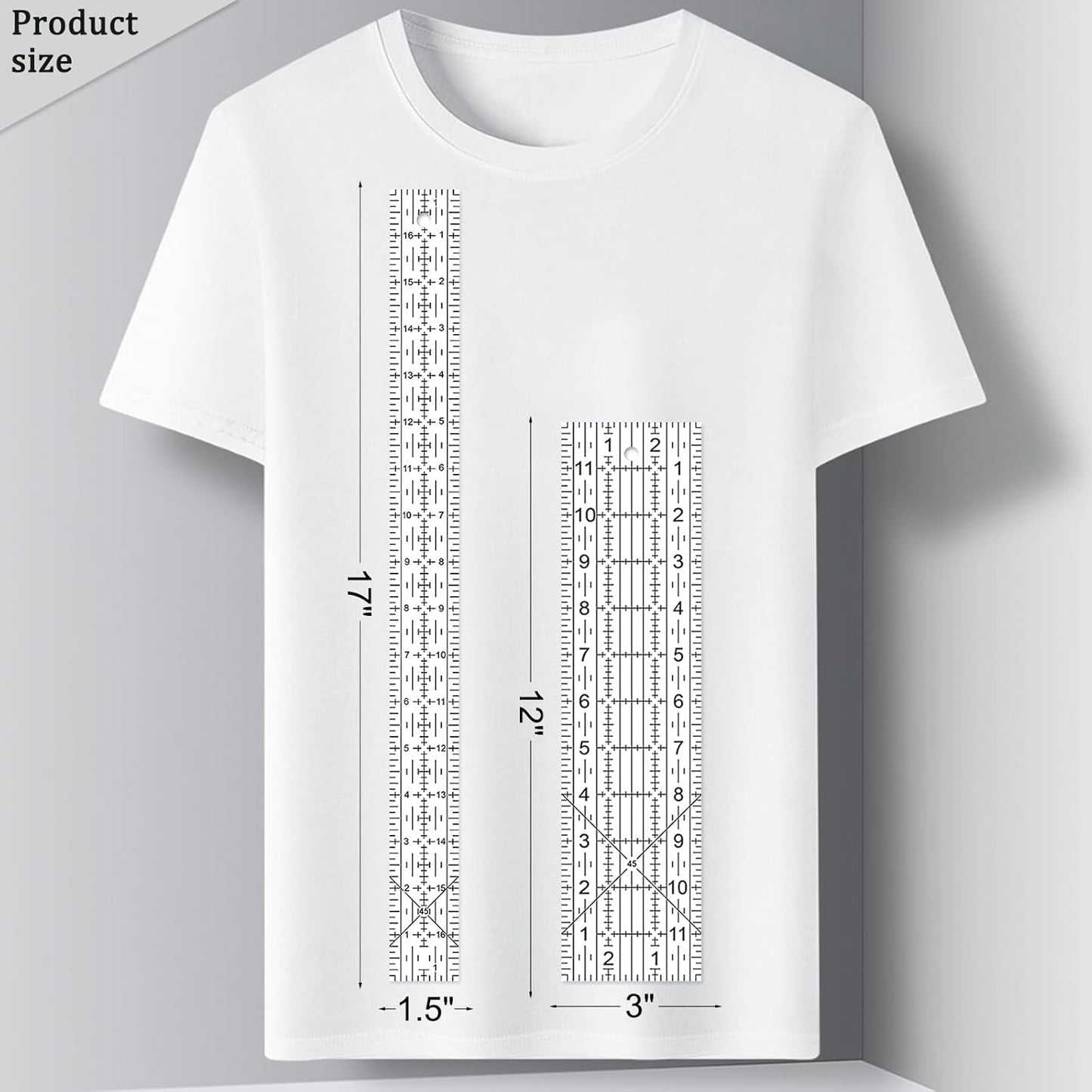 Quilting Rulers, Sewing Ruler, Acrylic Ruler for Sewing and Quilting,Cutting Ruler with Non-Slip Rings (3"x17",1.5"x17",3"x12",1.5"x10",1"x6") (Black and White)