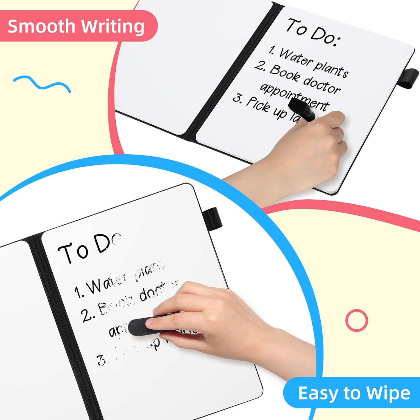 AGM Portable White Board Dry Erase Notebook, 8.4" x 6" Double Sided Folding Whiteboards with 3 Pens, Small Travel Dry Erase Board Skin-Friendly Material for Study, Meeting, Planning, Brown