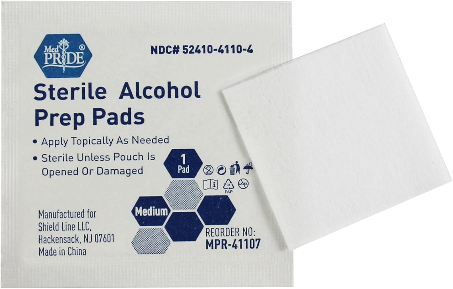MED PRIDE Sterile Alcohol Prep Pads, Antiseptic, Individually Wrapped, Medical Grade, Latex Free, 2 Ply, 100 Count