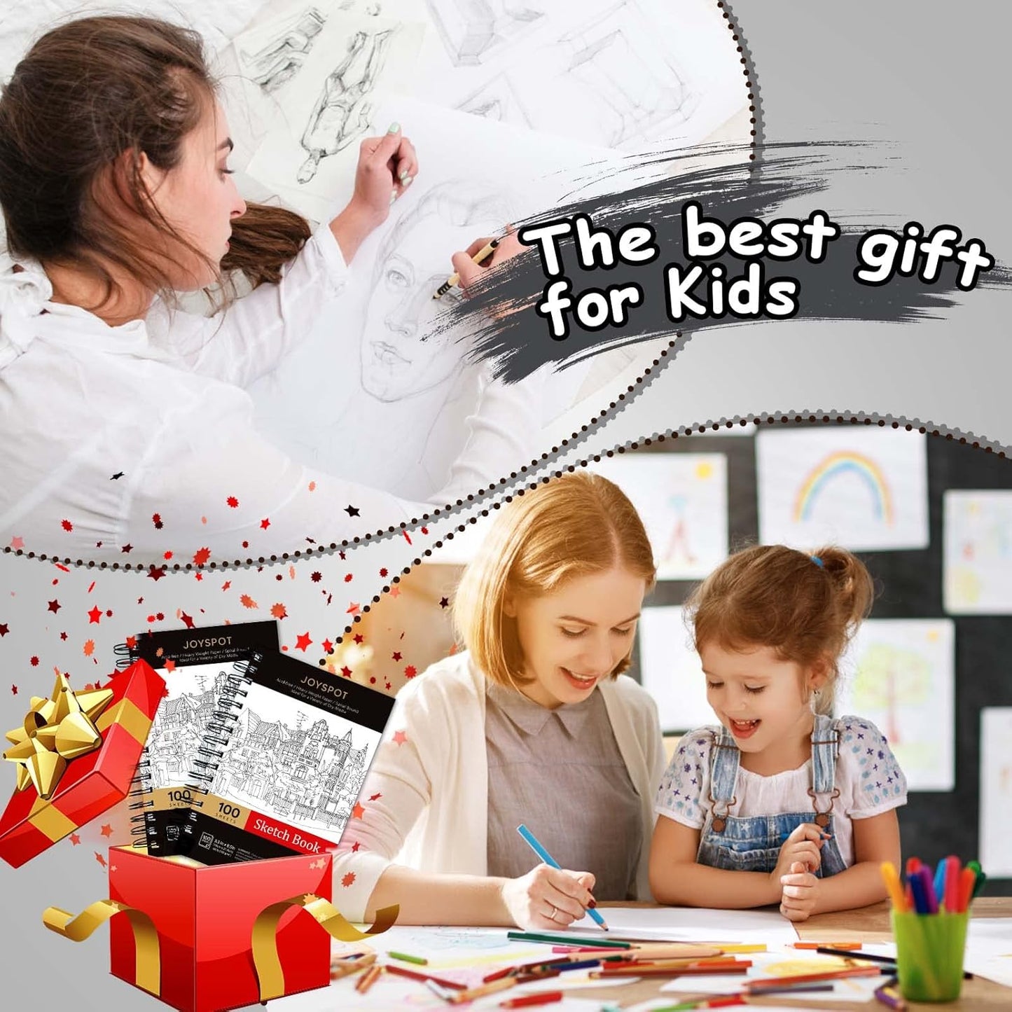 JOY SPOT! 5.5x8.5 Inch Sketch Book, Pack of 2, 200 Sheets (68 lb/100gsm), Spiral Bound Artist Sketch Pad for Artist Pro & Amateurs | Marker Art, Colored Pencil, Charcoal for Sketching