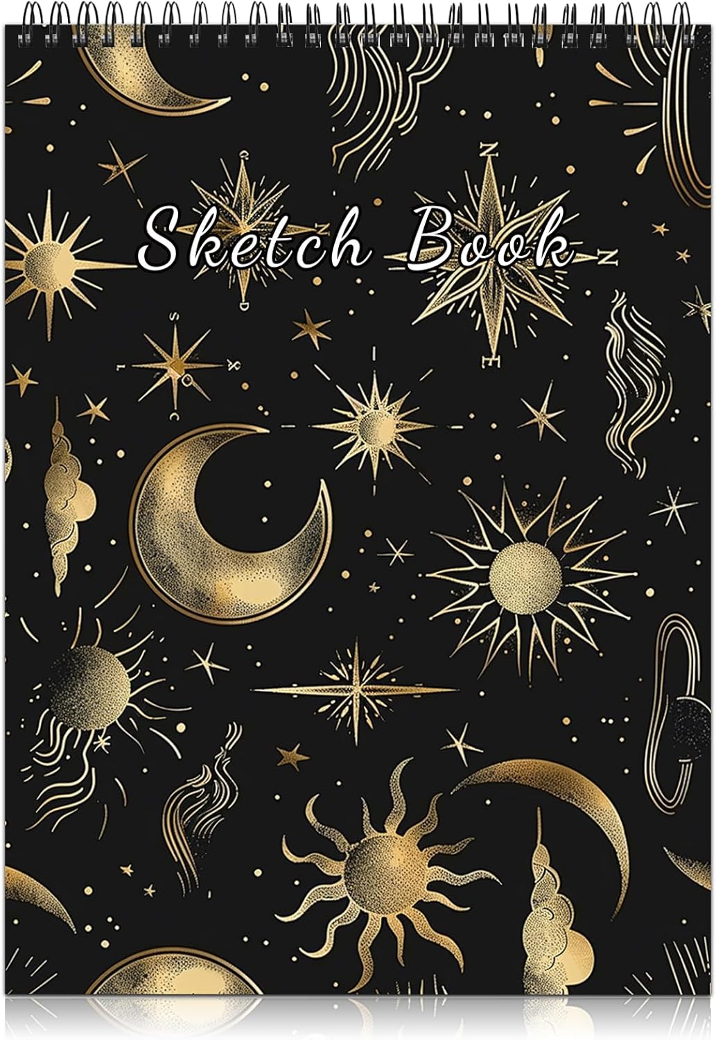 Deokke Sketchbook Top Spiral Bound Sketch Pad, 9 x 12 inch,100GSM Thick Paper,50 Sheets 100 Pages,Art Sketch Book Aesthetic Cute Drawing Writing Paper for Girls Women-Sun Moon