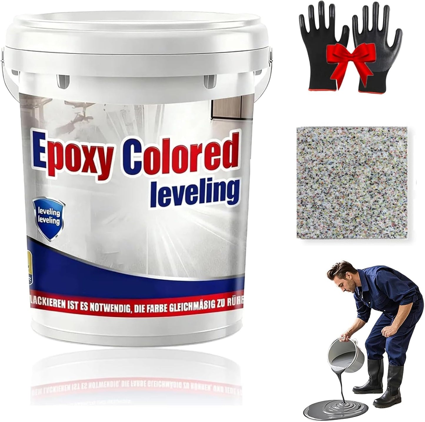 Epoxy Floor Paint, Epoxy Colored Sand Floor Paint, High-Gloss Marble Effect Self-Leveling Coating, Waterproof, Non-Slip, Ultra-Durable for Garage, Basement, Wood Floors (Colorful,6.6 lb)