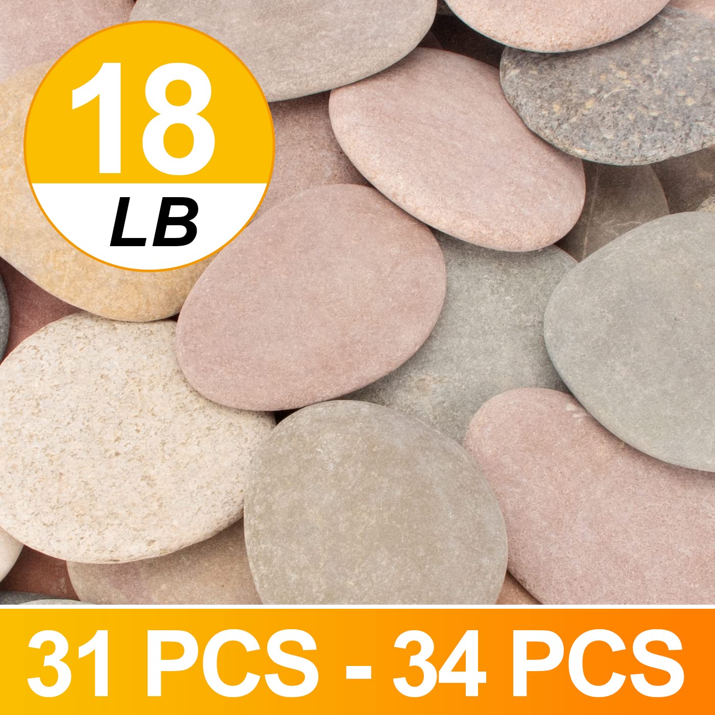 [About 30 PCS - 35 PCS](18 Pounds) Painting Rocks,3"-4.8" River Rocks,Flat Rocks,Painting Stones,Naturally Stones,Arts Rocks,Craft Rocks,DIY Rocks