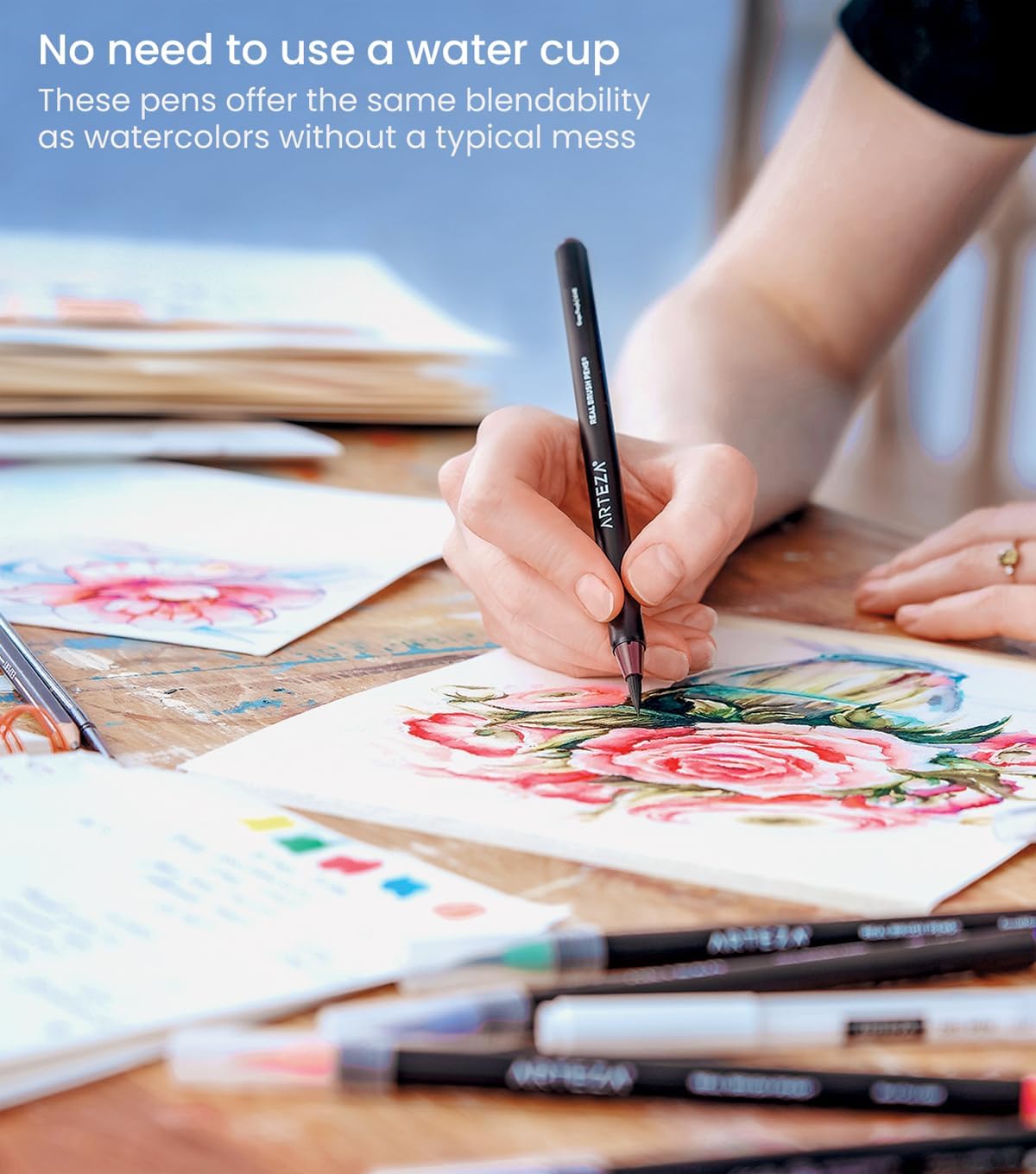 ARTEZA Watercolor Paint Pens, 24 Watercolor Brush Pens with Flexible Nylon Brush Tips, Paint Markers for Artists, and Beginners