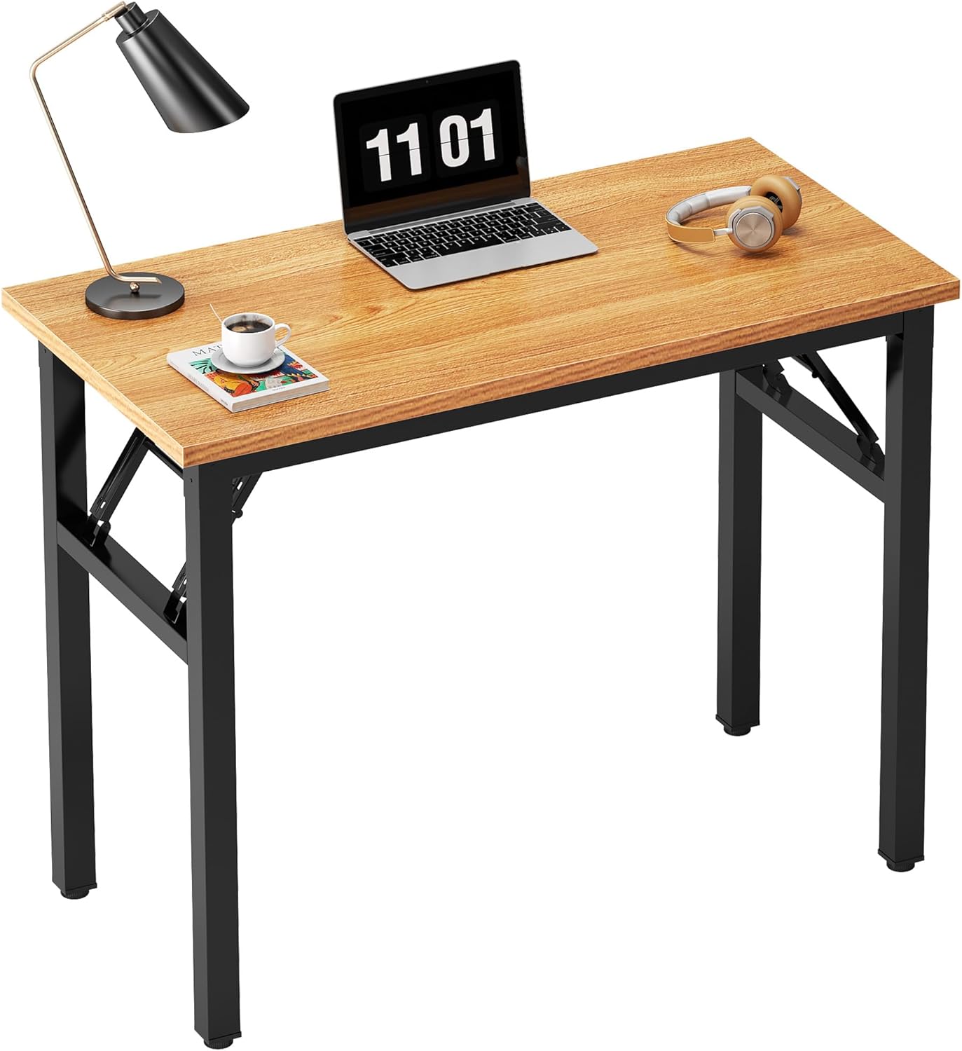 Need Folding Computer Desk - 31.5 Inch Foldable Office Writing Work Study Kids Student Teacher Home Bedroom Table for Small Space, Teak & Black