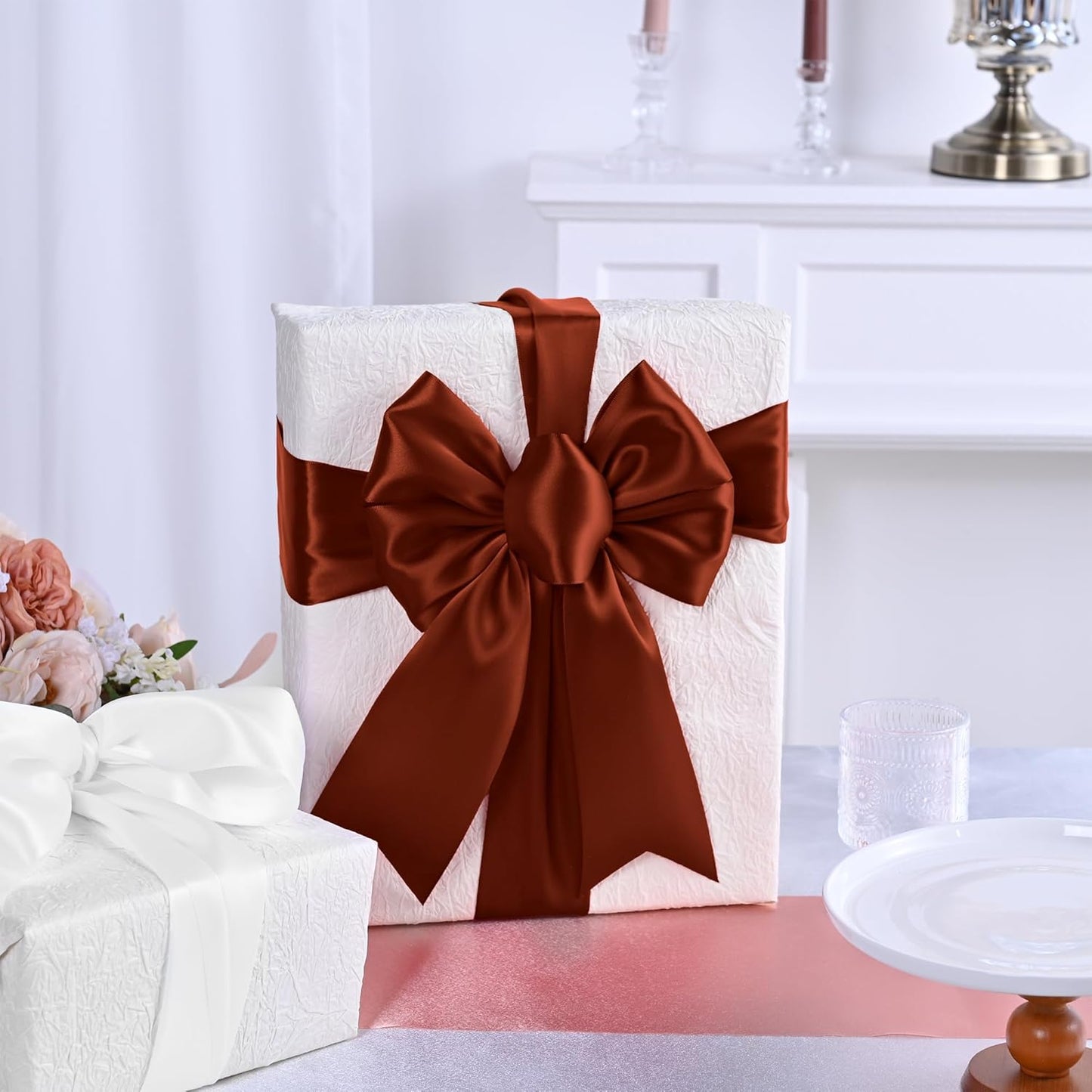 Rust Satin Ribbon 3 Inch X 15 Yards Solid Color Double Faced Ribbons Perfect for Crafts Wedding Decor Bow Making Arts Sewing and More