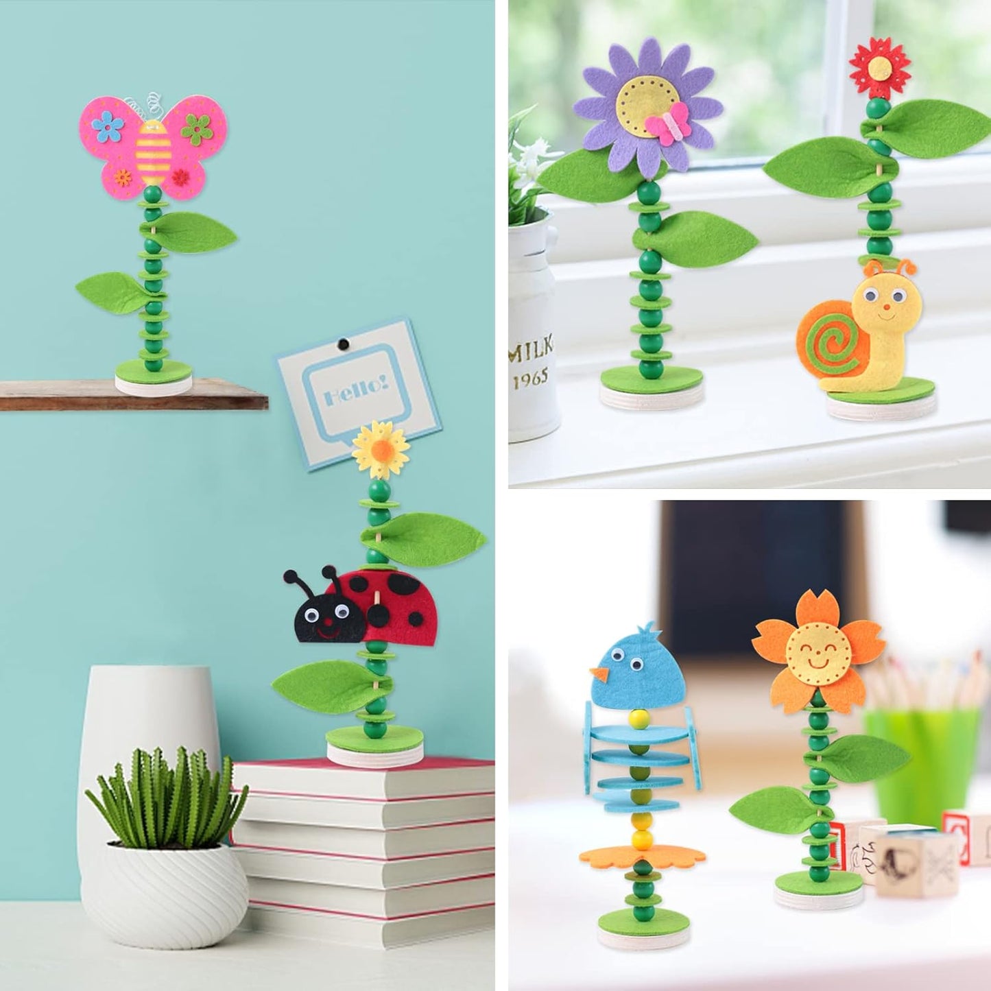 Coola Spring Craft Kit for Kids - Art and Craft DIY Early Educational Toys Suitable for Girls & Boys Pack 6 Include 2Flowers Snail Birdie Butterfly Ladybug Best Gift for Kids Age 3,4,5,6,7,8,9