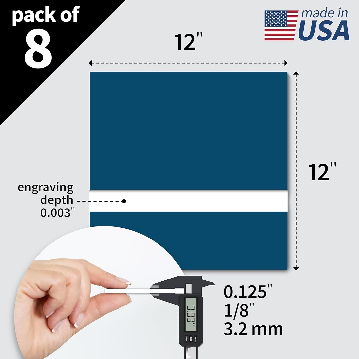 Trotec TroLase | 12"x12"x1/8", 8 Pcs | Blue/White | 2 Ply | Modified Acrylic | Laser Engraving Double Color Plastic Sheet | Engraving Blanks for Laser, Saw, Guillotine | Made in USA