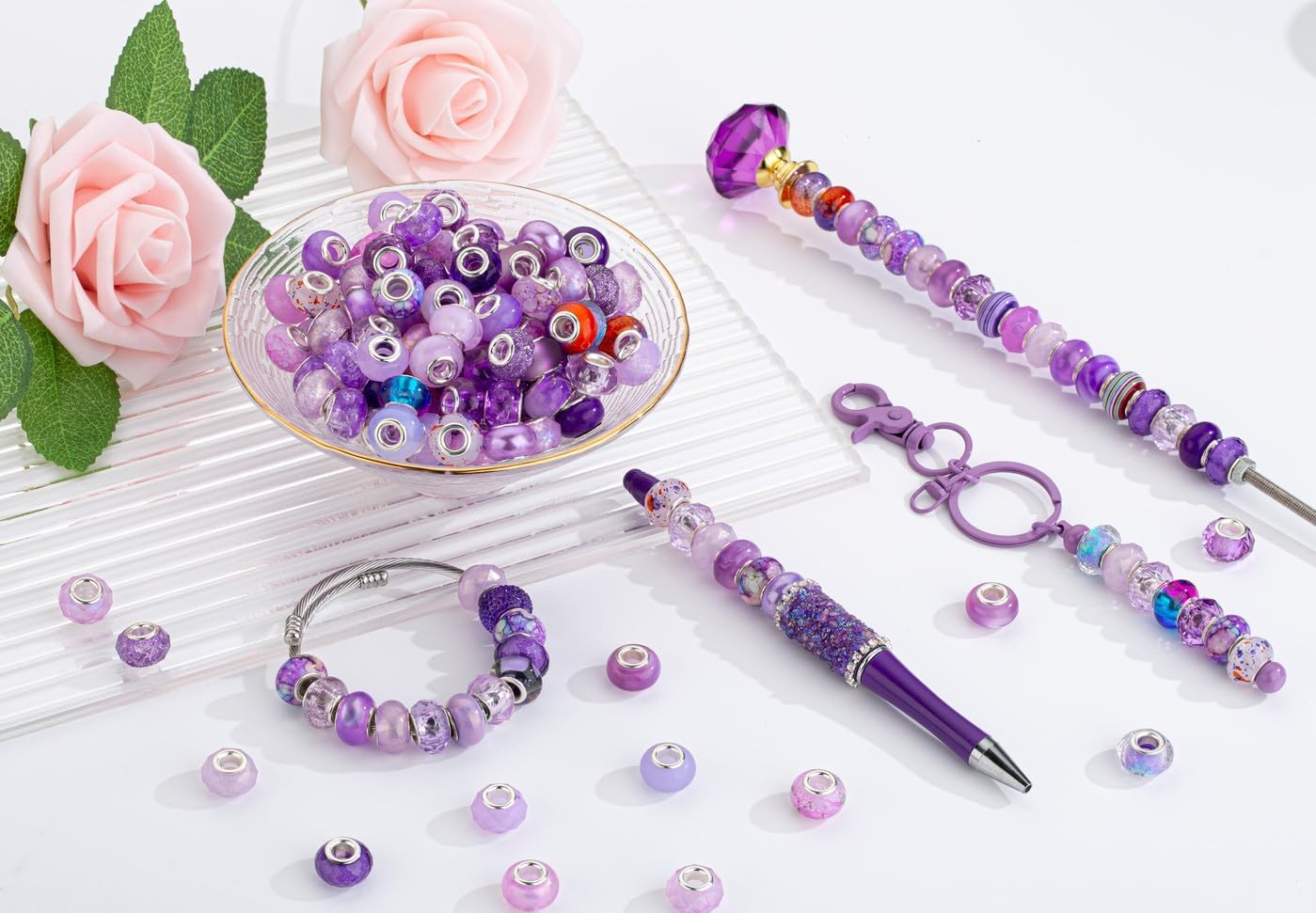 LAIDANLA Purple Mix 100pcs 14mm Round Resin, Plastic, Acrylic Loose Beads for Jewelry Making, Bracelets, Necklaces, Holiday Decorations