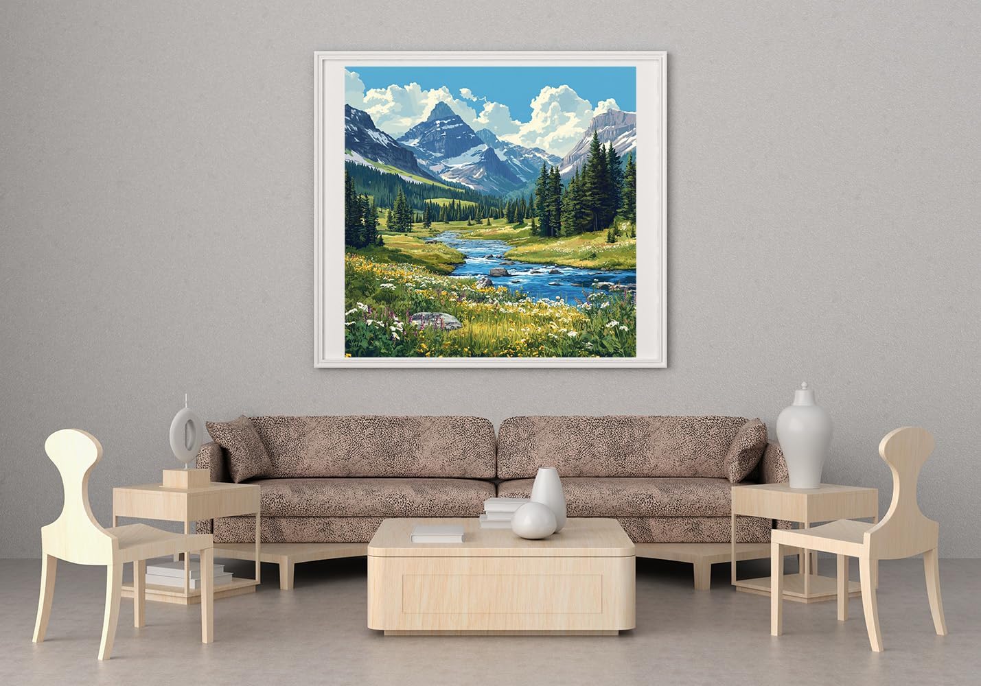 14ct Counted Cross Stitch Kits for Adults Mountains River Flowers Printed Stamped Cross Stitch Patterns Kits Cross Stitch Supplies (Mountains River Flowers)
