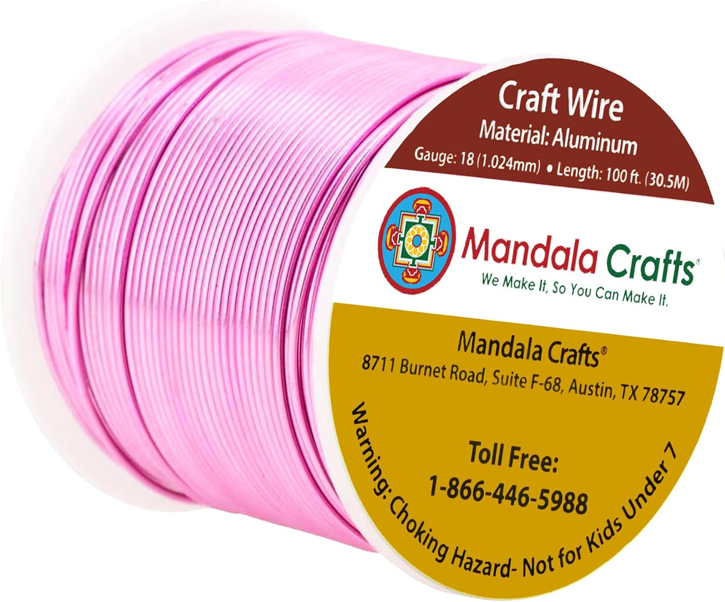 Mandala Crafts 18 Gauge Anodized Aluminum Craft Wire for Jewelry Making - 100 FT Colored Flexible Pink Wire - Bendable for Bonsai Armature Crafting Sculpting