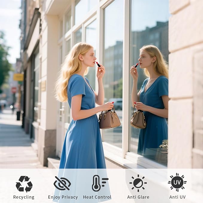 Filmgoo Window Privacy Film One Way Daytime Mirror Tint Treatments UV Heat Control Vinyl Stickers Sun Block Glass Paper Door Covering Reflective (Silver, 29.5 Inch x 13.1 Feet)