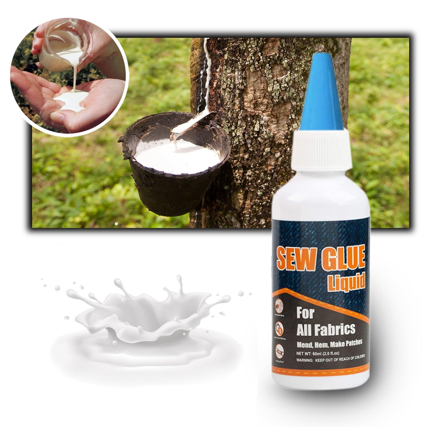 1 Min Quick Bonding Fast Dry Sew Glue Liquid Reinforcing Adhesive Speedy Fix for All Fabrics Clothing Cotton Flannel Denim Leather Polyester Doll Repair (60ml)