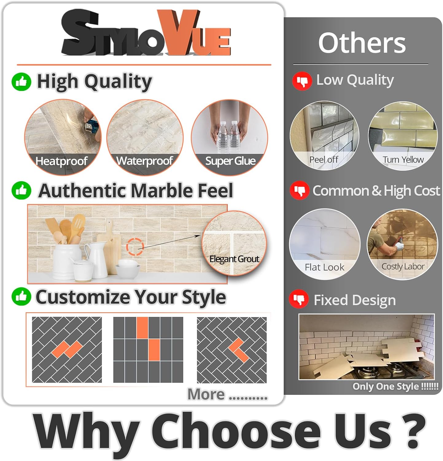 100 Pieces Peel and Stick Backsplash for Kitchen, 3" x 6" PVC Subway Tile Upgraded Grayish Beige with Gray Grout Backsplash Stick on Tile Elevate Kitchen, Bathroom, Fireplace,RV