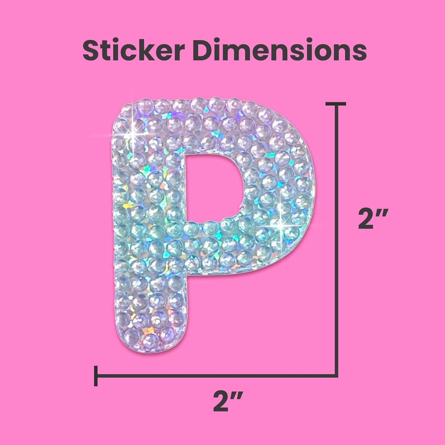 StickerBeans® Rhinestone Alphabet Letter Sticker P - Unique Sparkly Design 2” x 2” Cut-to-Shape Adhesive - Personalization, Collecting, Gifting, Scrapbooking, Decorating Laptops, Phone Cases, All Ages