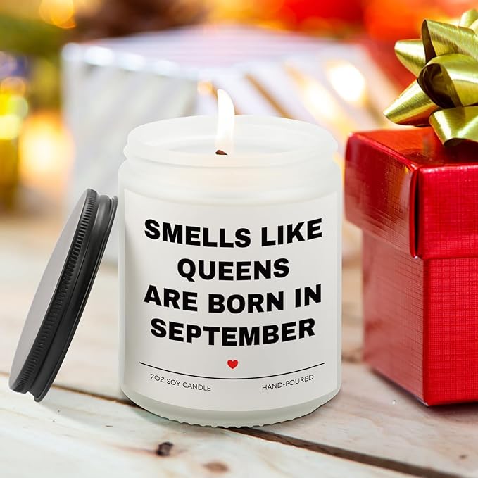 September Birthday Gifts for Women, Queens are Born in September Candle, 30th 40th 50th 60th Bday Gift Idea for Girl Female Sister Mom Aunt, Smell Like Queens are Born in September Candle,7OZ