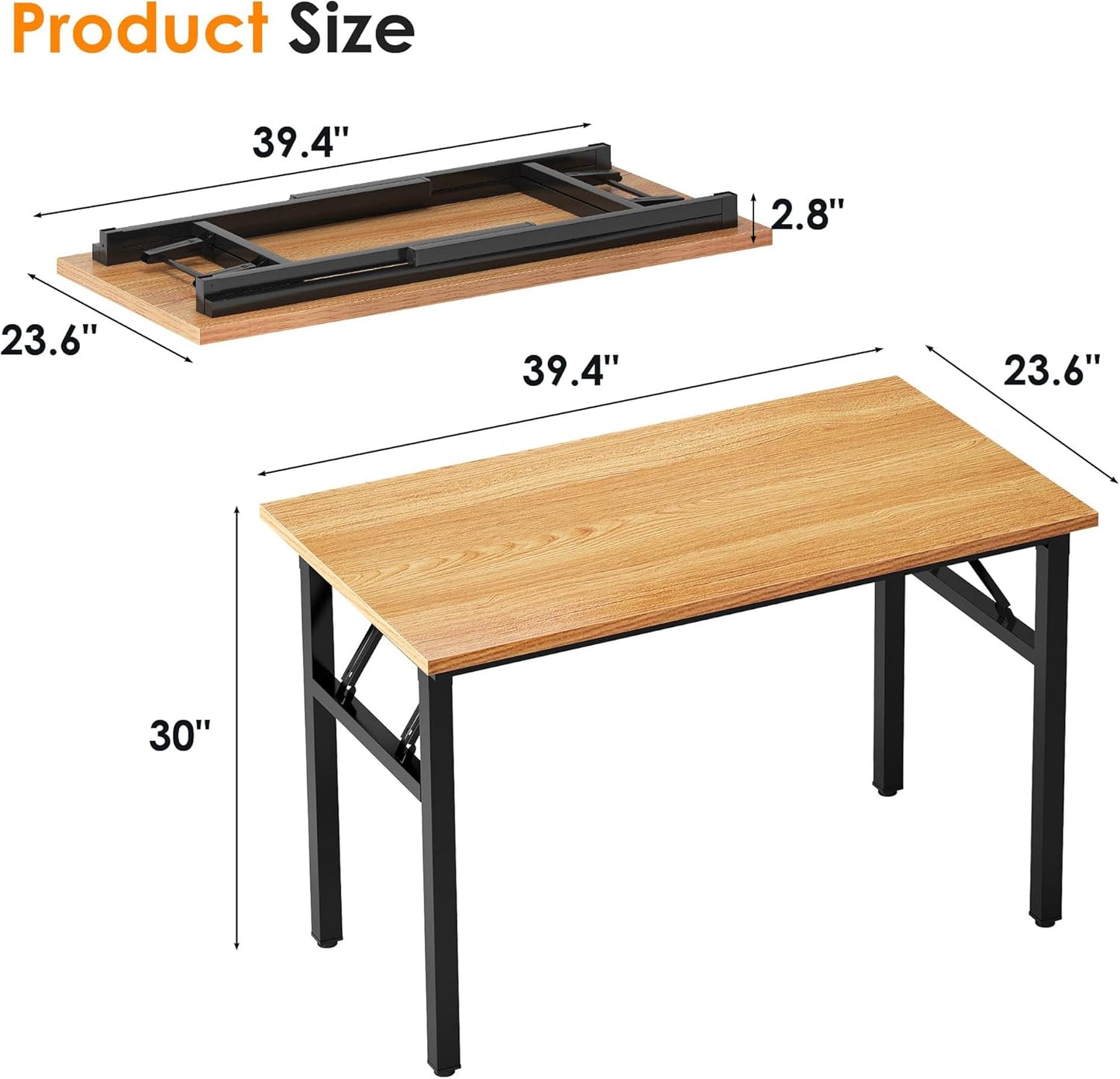 Need Folding Computer Desk - 39.4 Inch Foldable Office Writing Work Study Kids Student Teacher Home Bedroom Table for Small Space, Teak & Black