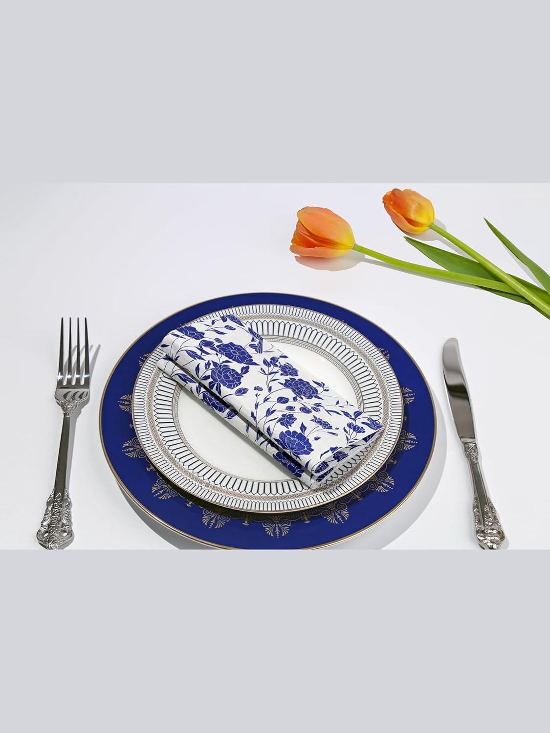 20 Pack Designer Paper Napkins, 3-Ply 6.5x6.5-inches Disposable Decorative Blue and White Porcelain Lunch Cocktail Napkin for Wedding Event/Birthday/Anniversary Party/Baby Shower