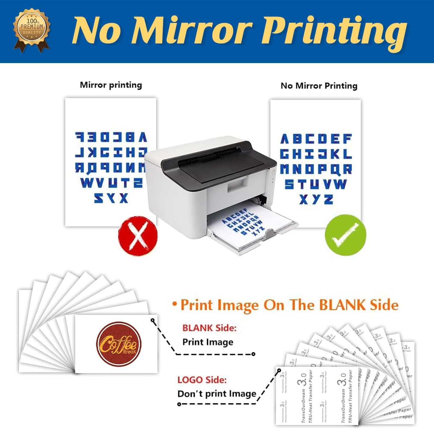 TransOurDream Tru-Heat Transfer Paper for Inkjet & Laserjet Printer (200 Sheets, 8.5x11", Dark 3.0) Printable HTV Heat Transfer Vinyl for T Shirts Iron on Transfers for Dark Fabrics