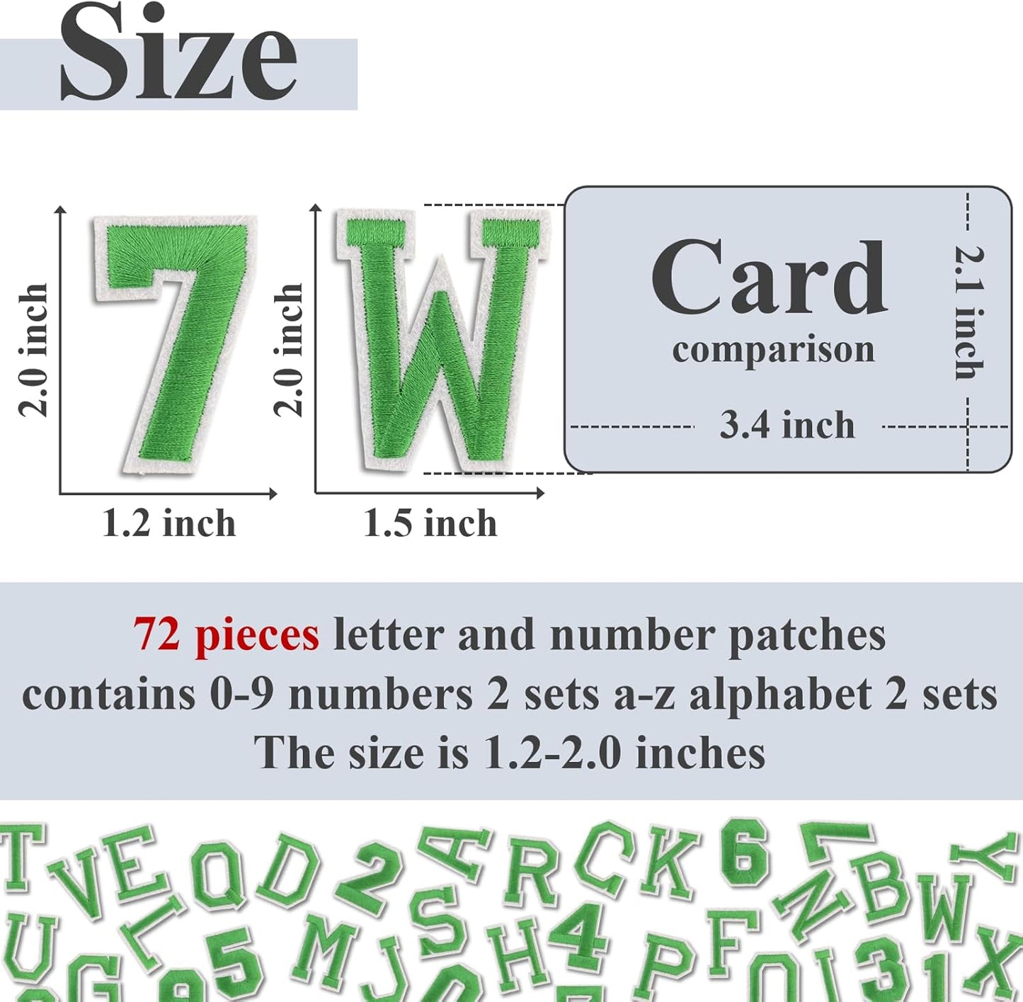 Letter and Number Iron On Patches, A-Z Alphabet and Numbers 0-9 Embroidery Applique Patch, DIY Decorative Heat Press Patches for Clothing Jeans Jackets Backpacks Hats (Green 72 Pcs)