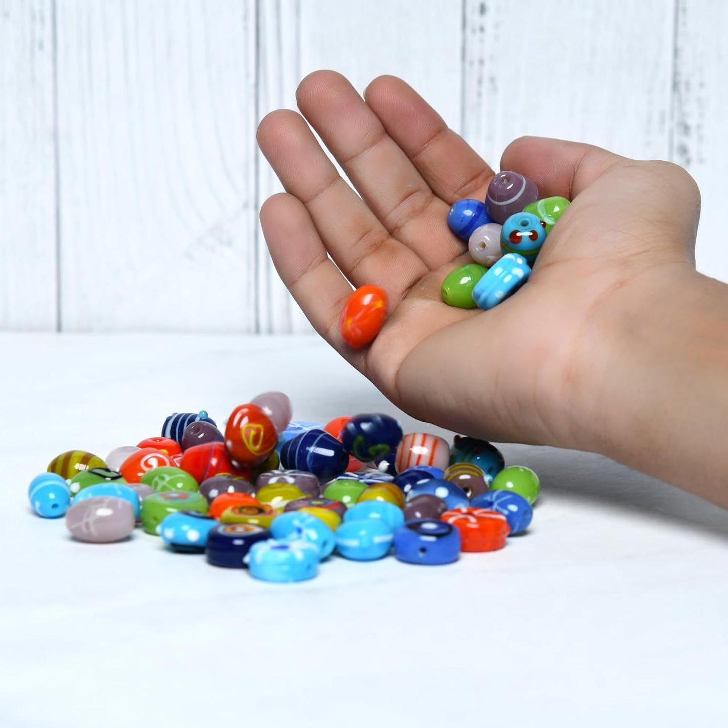 2/3 LB Bag of Assorted Glass Beads for Jewelry Making, Lampwork Murano Bead Mix for Bracelets and Necklaces, Crafting Beads Supplies Kit, Large & Small Beads (Candy Beads Mix)