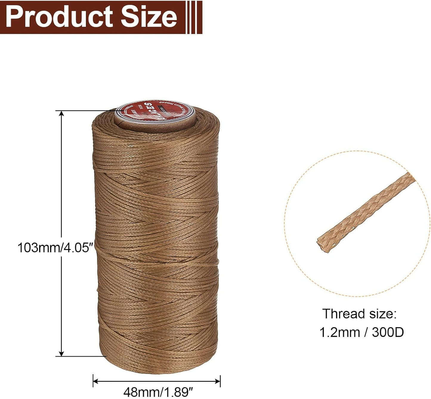 uxcell Flat Leather Sewing Waxed Thread, 140m / 153 Yards Polyester Wax String, 300D Wax Stitching Cord for Leather Crafts, Bookbinding, Bracelets Braided, Khaki Brown