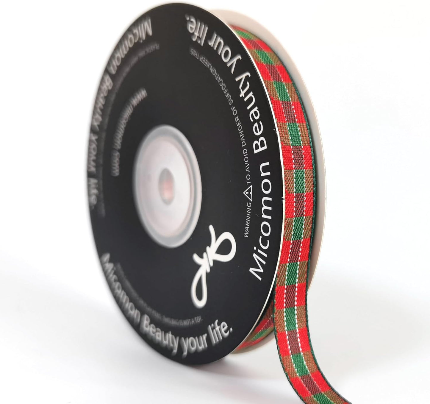 Micomon X'Mas Gingham Ribbon Green Red Metallic Gingham Ribbon 25 Yards Each Roll 100% Polyester (3/8",RedGreenGold)