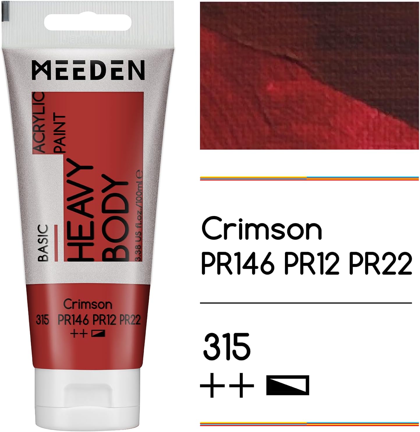MEEDEN Acrylic Paint Crimson: 100ml/3.38oz Heavy Body Acrylic Paint Tube Bundled with Additional Titanium White Color for Art Craft Painting