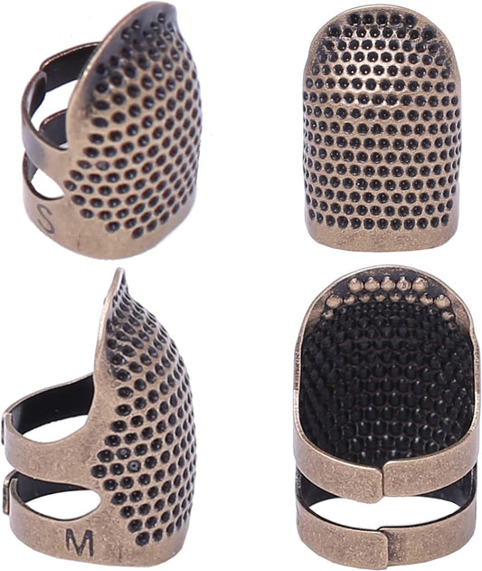 J.CARP 4Pcs Sewing Thimble, Metal Copper Sewing Thimble Finger Protector, Adjustable Finger Shield Ring Fingertip Thimble Sewing Quilting Craft, Accessories DIY Sewing Tools (2 Sizes, S/M)