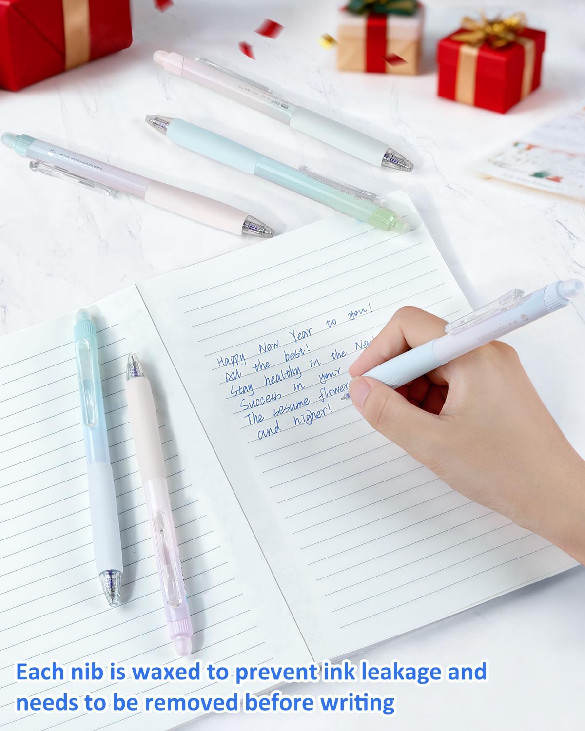 Solati Erasable Pens, 6 Pack Fine Point 0.5mm Black Erasable Gel Pens with 360°Rotating Erasers, Make Mistakes Disappear, Comfort Grip for Drawing, Writing, Planning, and Crossword Puzzles (Blue Ink)