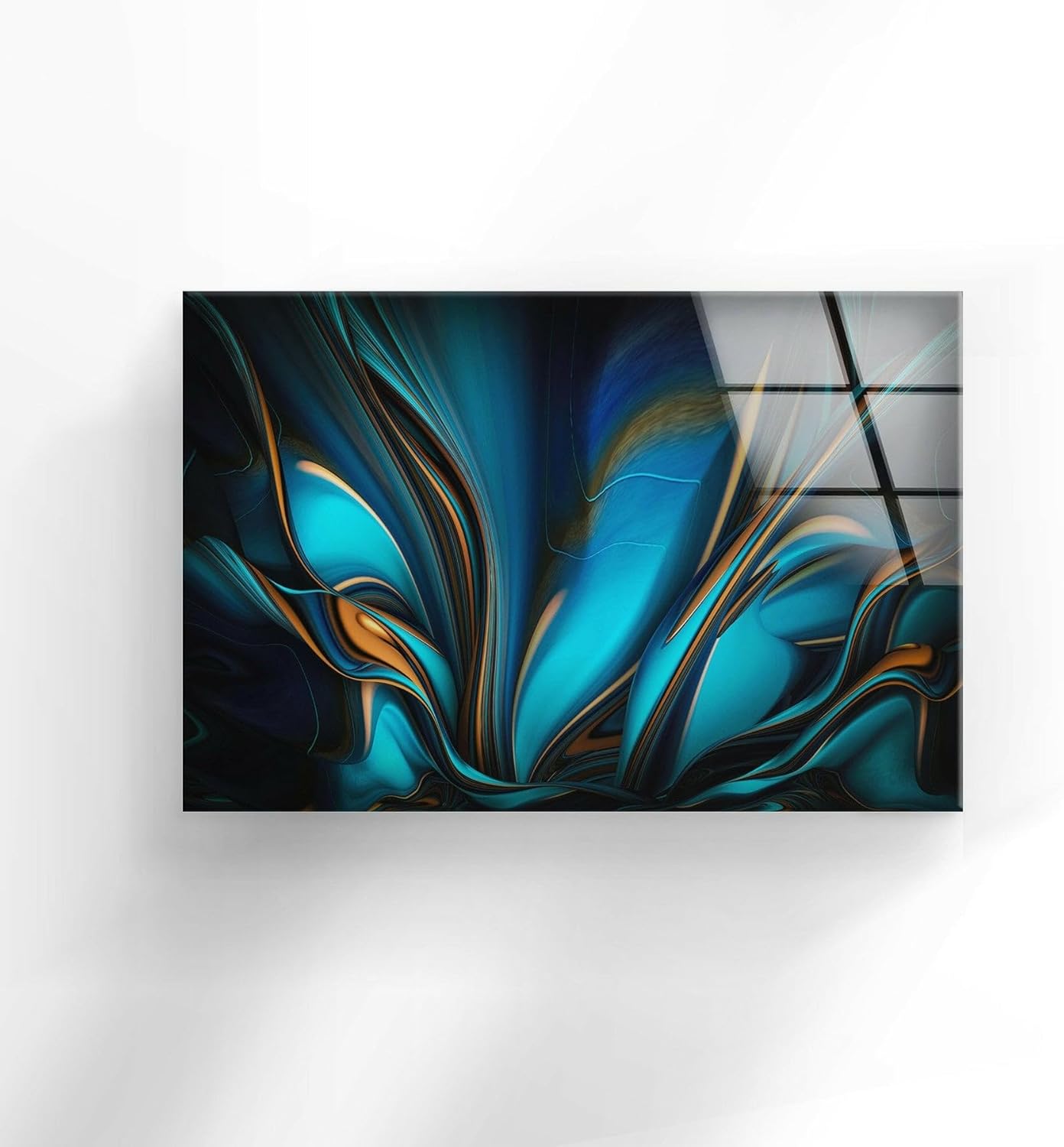 My Photostation.com 43Wx27H'' Orange & Blue Abstract Glass Wall ArtTempered Glass Printing Wall Decor Large Wall Art Wall Hangings