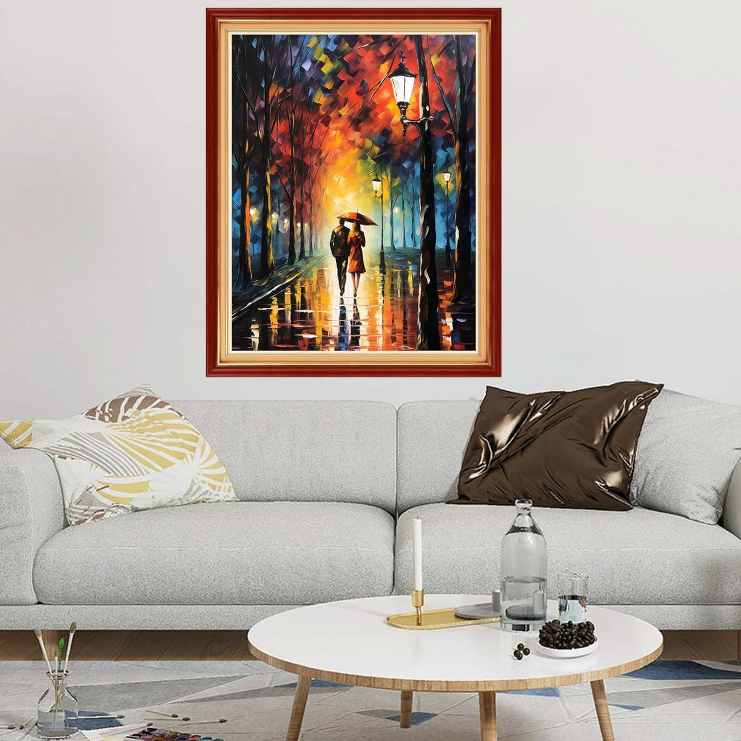 Dimxvean Stamped Cross Stitch Kits,Cross Stitch Kits for Adults Beginners,Embroidery Kits Full Range of Cross Stitch Stamped Kits Needlepoint Kits Cross Stitch Patterns-Strolling rainynight 16x20 inch