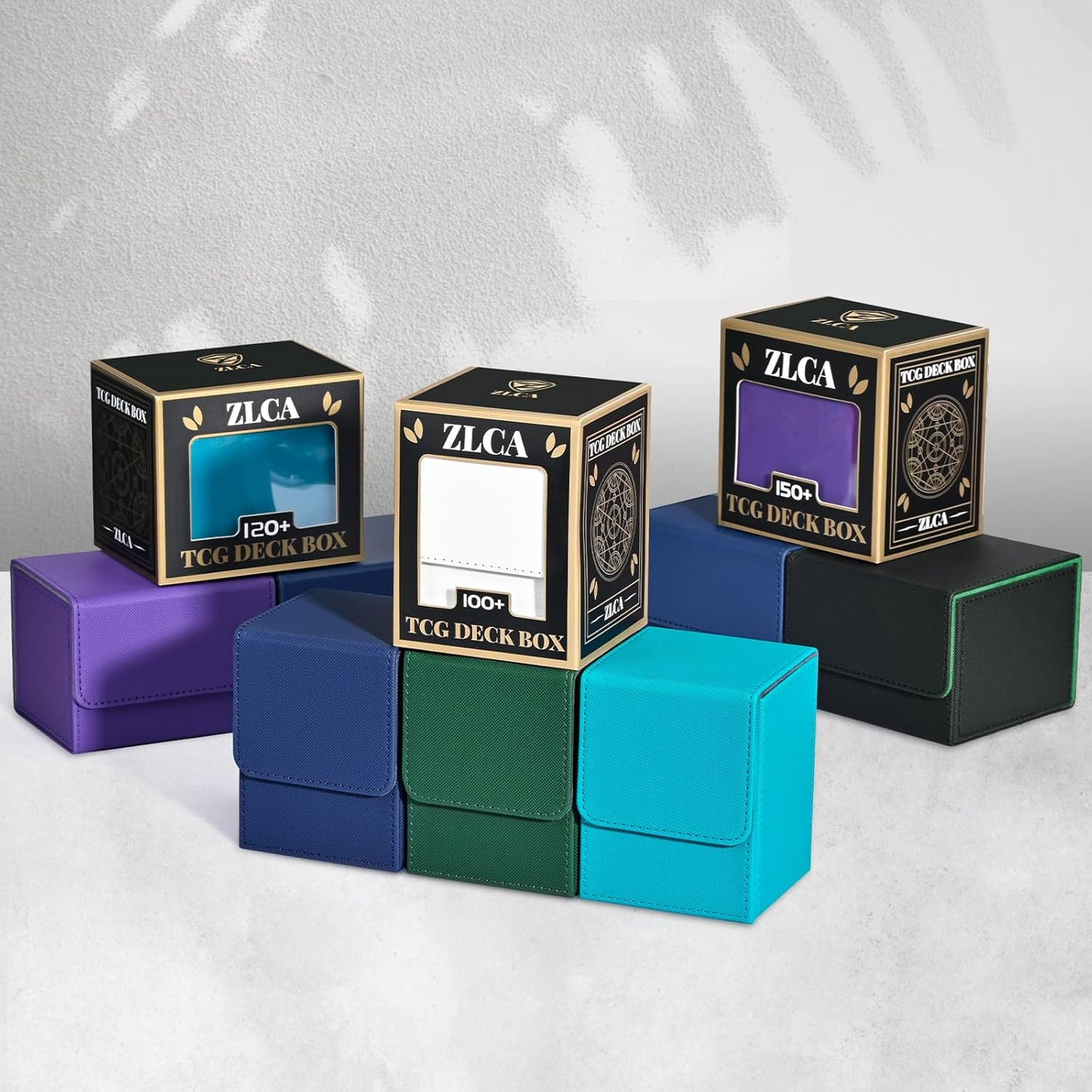 ZLCA Card Deck Box for MTG, Yugioh Deck Case Holds 100+ Single Sleeved Cards, PU Leather Magnetic Storage Box Fits for CCG TCG Sport Card (Black& Dark Green)