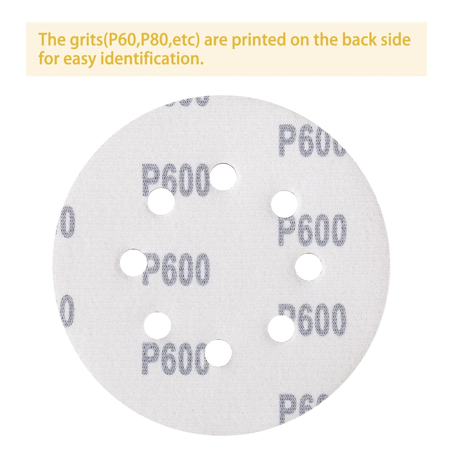 150PCS 600 Grit Gold Sanding Discs, 5-Inch 8-Hole Sandpaper for Random Orbital Sander,for Automotive or Woodworking