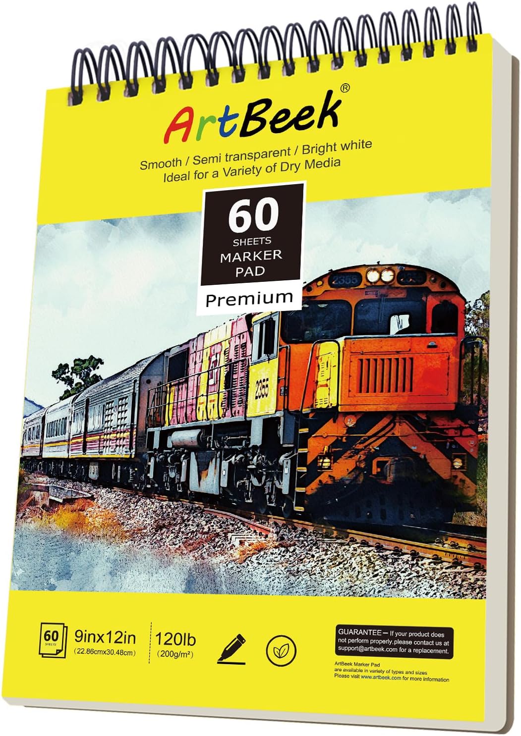 ArtBeek Marker Paper Pad, 9"x12" Alcohol Marker Paper, 60 Sheets (120lb/200gsm) Marker Sketchbook Bleedproof, Art Paper for Drawing and Painting, Sketching, Coloring, Lettering