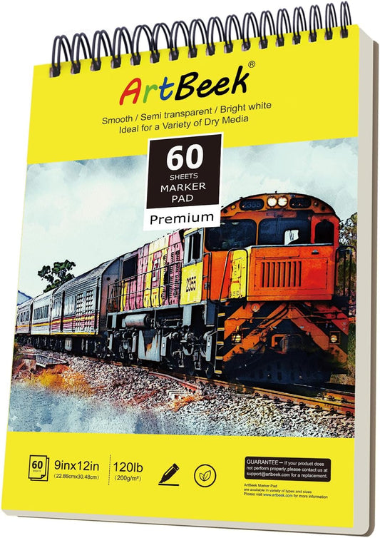 ArtBeek Marker Paper Pad, 9"x12" Alcohol Marker Paper, 60 Sheets (120lb/200gsm) Marker Sketchbook Bleedproof, Art Paper for Drawing and Painting, Sketching, Coloring, Lettering