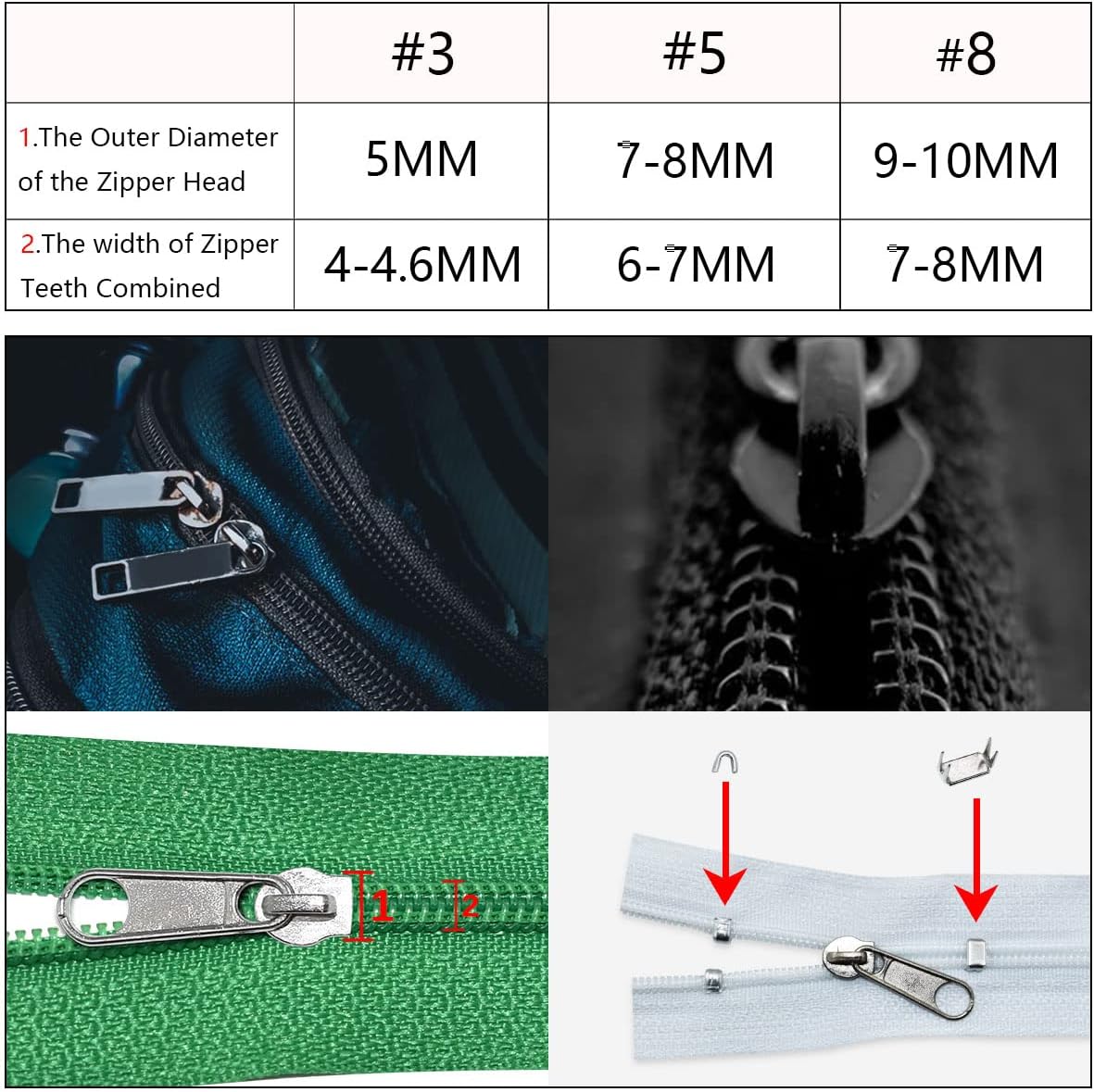 253Pcs Zipper Repair Kit Replacement with Installation Pliers Tool and Zipper Extension Pulls for Sleeping Bags Jacket Tent Luggage Backpacks Boots
