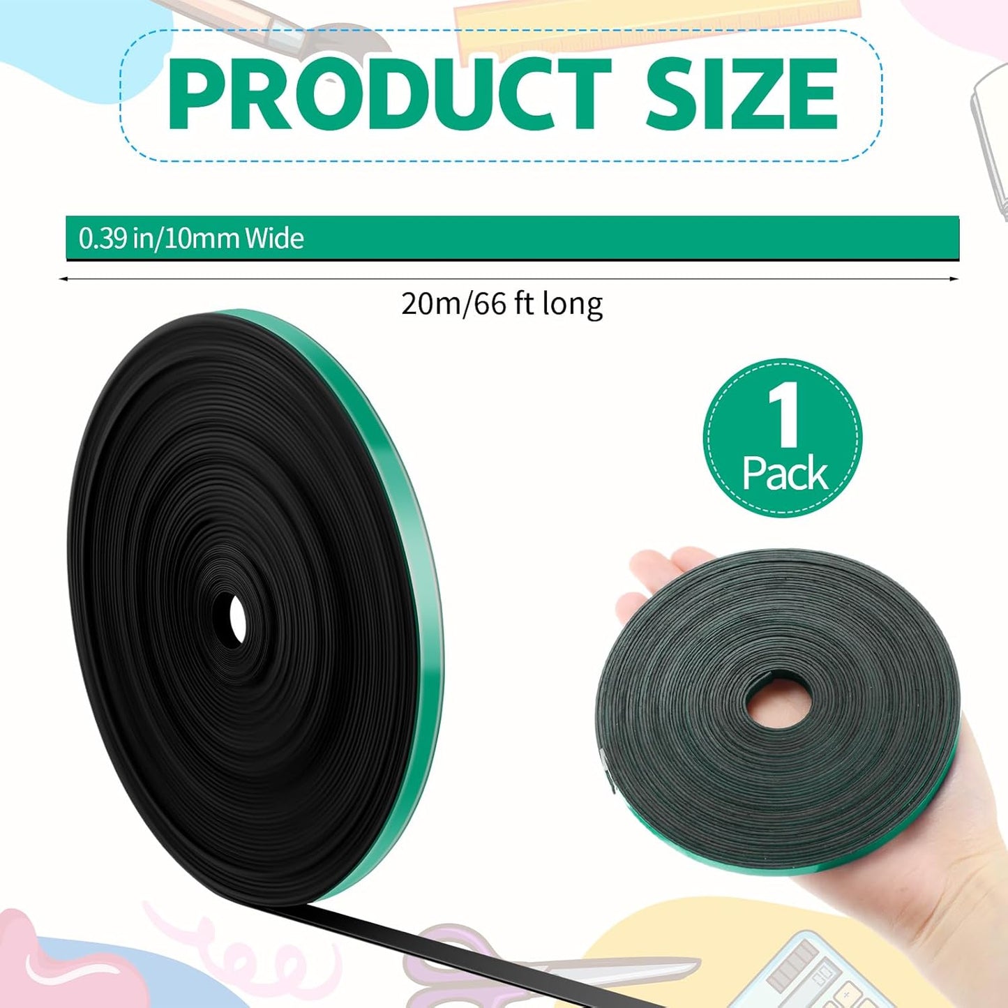 Magnetic Tape Roll Thin Strips, 0.39 Inch x 66 Feet Magnetic Board Dividers Whiteboard Graphic Decorative Tape Marking Line for Classroom Office Art Accessories(Green)