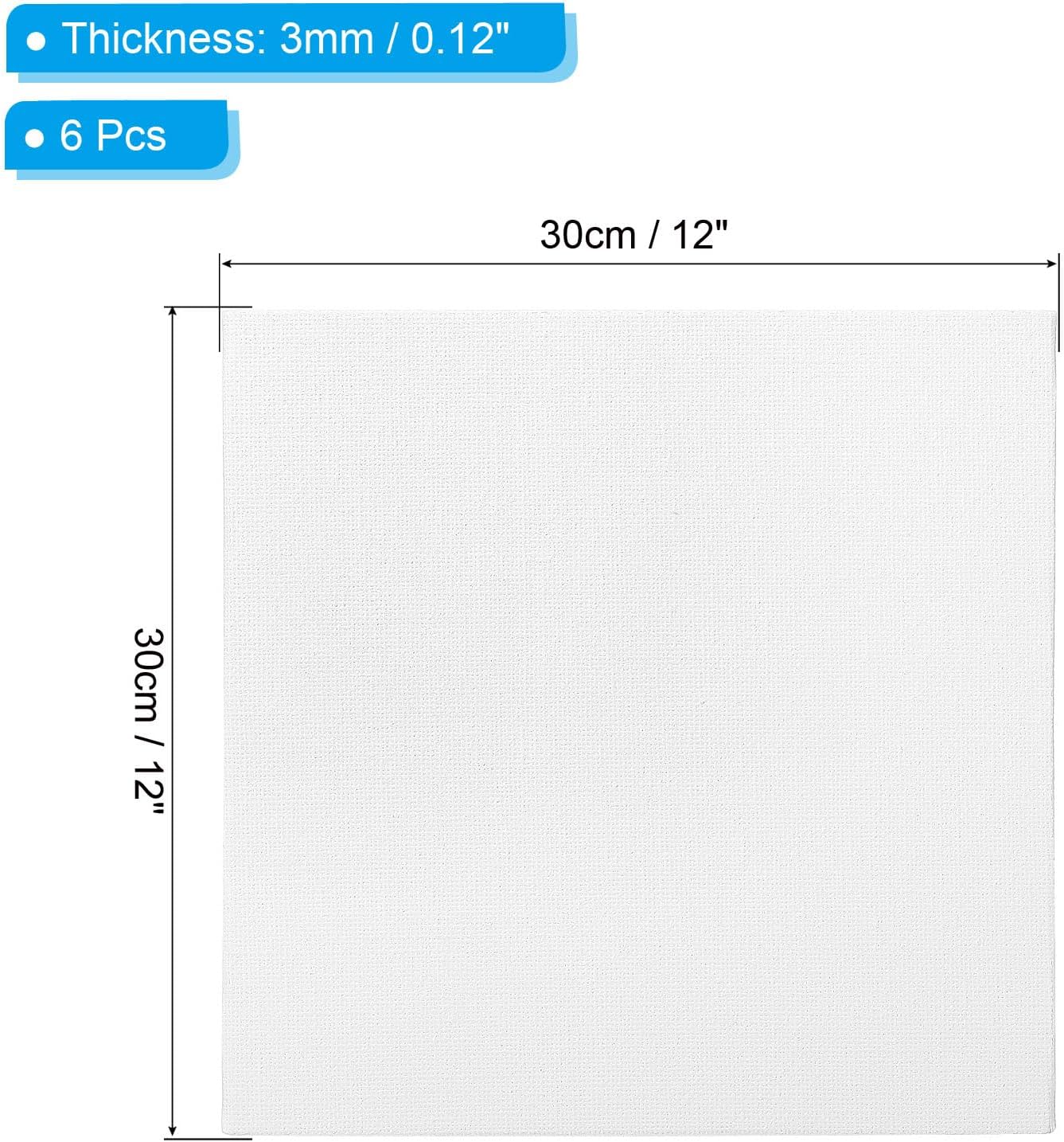 PATIKIL 12x12 Canvas Boards for Painting, 6 Pack 100% Cotton Square Triple Primed Stretched Blank Art Canvas Panel Bulk Thin for Acrylic, Oil, Tempera Paints, White