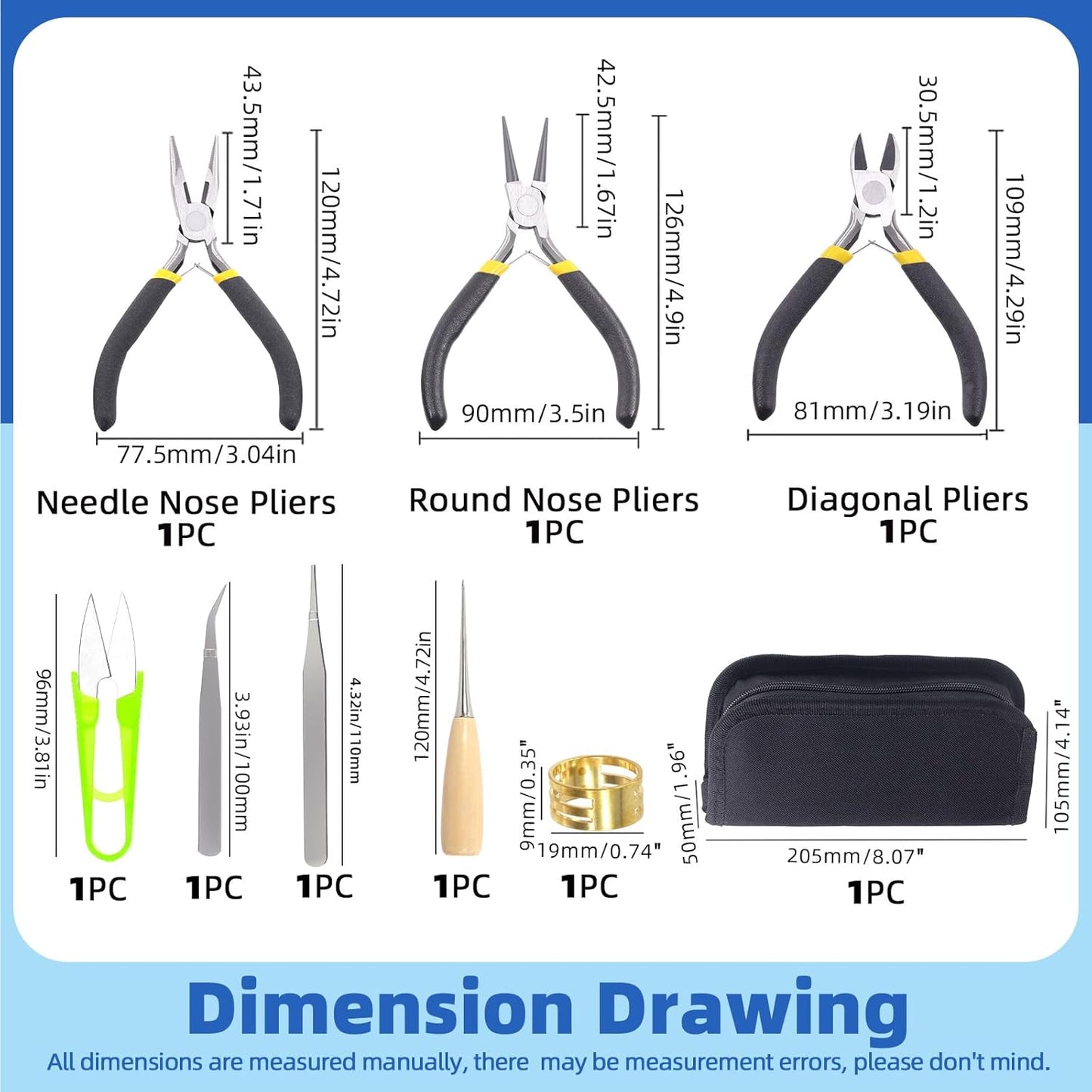Glarks 8Pcs Jewelry Making Pliers Tools Kit includes Needle Nose Pliers, Wire Cutters, Wooden Awl, Tweezers, thimble ring, U-shape Scissors for Jewelry Making, Repair and Beading