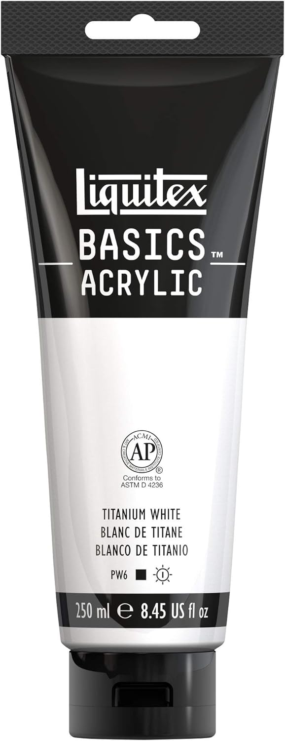 Liquitex BASICS Acrylic Paint, 250ml (8.5-oz) Tube, Titanium White + Liquitex BASICS Gesso Surface Prep Medium, 473ml (16-oz) Bottle, White