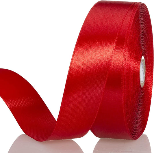 1 Inch Red Solid Satin Ribbon, 50 Yards Craft Fabric Ribbon for Gift Wrapping Floral Bouquets Wedding Party Decoration